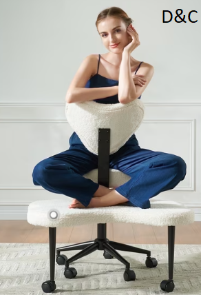Pinmoco Cross Legged Office Chair, White Boucle Ergonomic Criss Cross Swivel Desk Chair