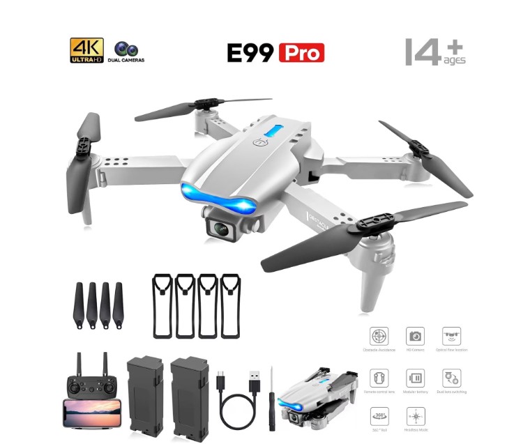 BEEPRINCESS Drone with 4K HD Dual Camera for Adults Kids, RC Quadcopter with 2 Modular 1800mAh Batteries for 30 Mins Long Flight (Gray)