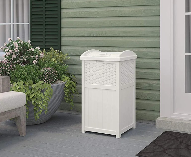 Suncast 17 in. W x 16 in. D Resin Trash Hideaway with Latching Lid, Made in the USA