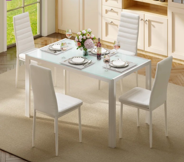 Latoyta Modern 5-Piece Rectangular Glass Top Dining Set with Cushioned Chairs