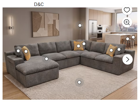 135″ Oversized Cloud Couch Modular Sectional Sofa with Chaise, Deep Seat Sectional Couch with Side Pockets & Toss Pillows, No Assembly, 6 Seat Upholstered Compressed Sofa for Living Room (Grey)