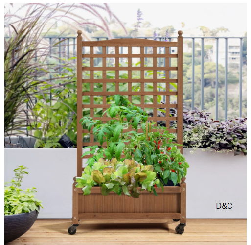 Allistir 50″ H Wood Planter Box with Trellis and Wheels