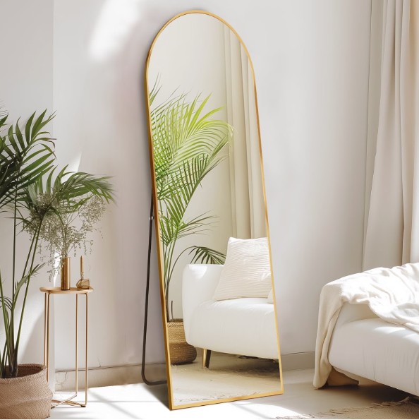 CONCETTA 59″x16″ Arched Full Length Mirror, Full Body Standing Mirror Floor Mirrors, Gold