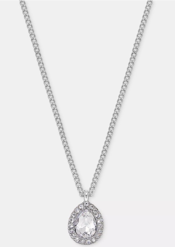 Crystal Pear-Shape Pendant Necklace, 16″ + 3″ extender