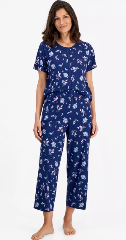 Women’s 2-Piece Cotton Printed Cropped Pajama set