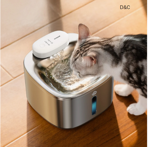 Oneisall PW-04 Wireless Cat Water Fountain, 3.5L/118oz Battery Operated Pet Drinking Fountains Stainless Steel for Cats