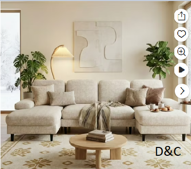 CONCETTA U Shaped Sectional Sofa Couches with Double Chaise 4-Seat Set