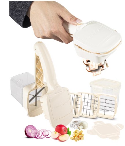 NutriChopper Cream Handheld Vegetable and Fruit Chopper with 4 Stainless Steel Blades & Catch Container