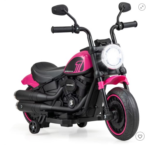 Costway 6V Kids Electric Motorcycle with Training Wheels LED Headlights Music Board Pink