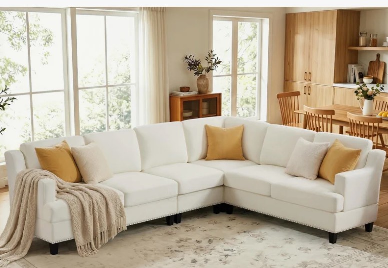 4-Piece 112.6″ W Minimalist Soft Chenille Upholstered Living Room Sectional Sofa
