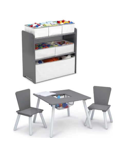 Delta Children 4-Piece Toddler Playroom Set, Grey/White
