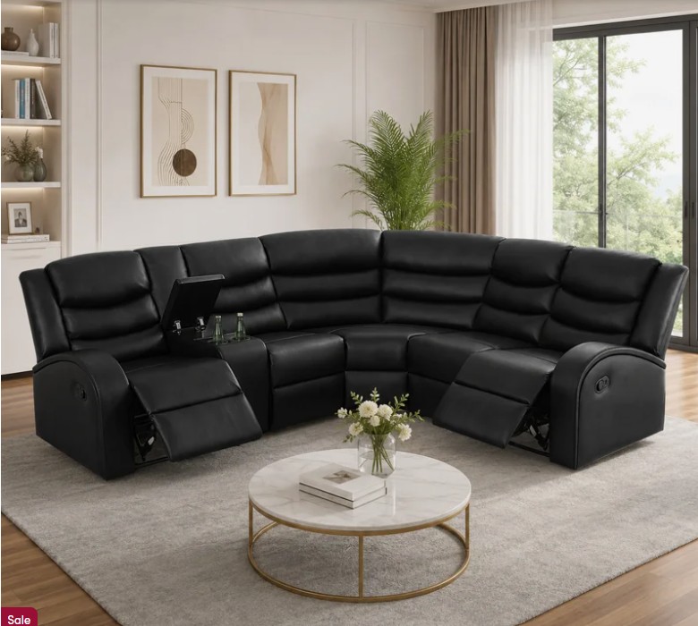3-Piece Manual Reclining Sectional Sofa With Storage Console and Cup Holders