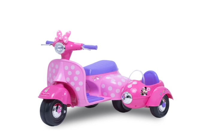6V Disney Minnie Mouse Happy Helpers Scooter with Sidecar Ride-On Toy by Kid Trax, 1 mph