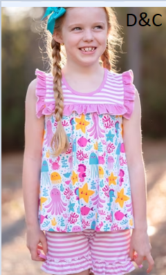 Millie Loves Lily Girls Pink Ocean Wonder Top and Short Set, Big Girls, Size 6, 2-PCS