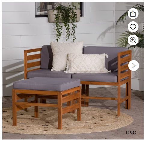 Modular Outdoor Brown and Grey Acacia L/R Chairs + Ottoman by Walker Edison