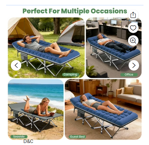 GVDV Folding XXL Camping Cot with 2 Sided Comfort Mattress, 78″x32″ Portable Folding Bed for Adults, Extra Wide Sleeping Bed for Camp Office Nap Beach Travel