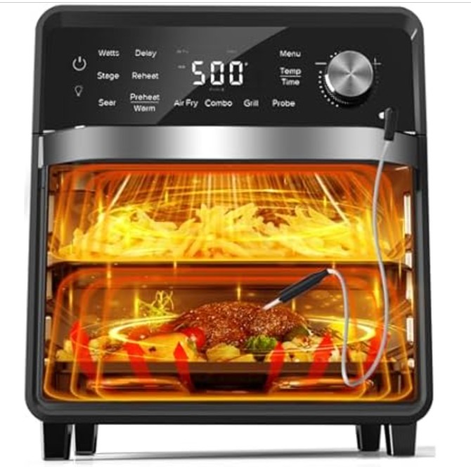 Nuwave Plug-In Grill Air Fryer Oven Combo w/Sheath Heaters, Authentic Char Flavor, 2024 New Convection System, 2X More Even, 100 Presets, Smarter Probe, 50-550°F, Stainless Steel