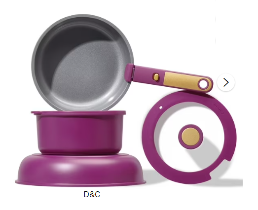 Carote Nonstick Detachable Pots and Pans Set, 6 Pieces Non Toxic Cookware Set with Induction, Oven/Dishwasher Safe, Easy for Storage, Magenta Purple