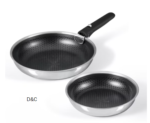 Carote 3-Piece Stainless Steel Frying Pan Set with Detachable Handle, Ceramic Hybrid Nonstick, Oven/Dishwasher Safe, Easy Stacking, Black