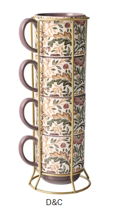Better Homes & Gardens Edith Vine Floral Stoneware Mug Set with Rack, 5-Piece