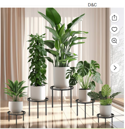 FOUKUS 5-Pack Metal Plant Stand Set – Heavy Duty Indoor Outdoor Flower Pot Holder with Anti-Slip Iron Ring, Rustproof Shelf Rack for Patio Garden Decor – Planter Accessories for Small Large Pots