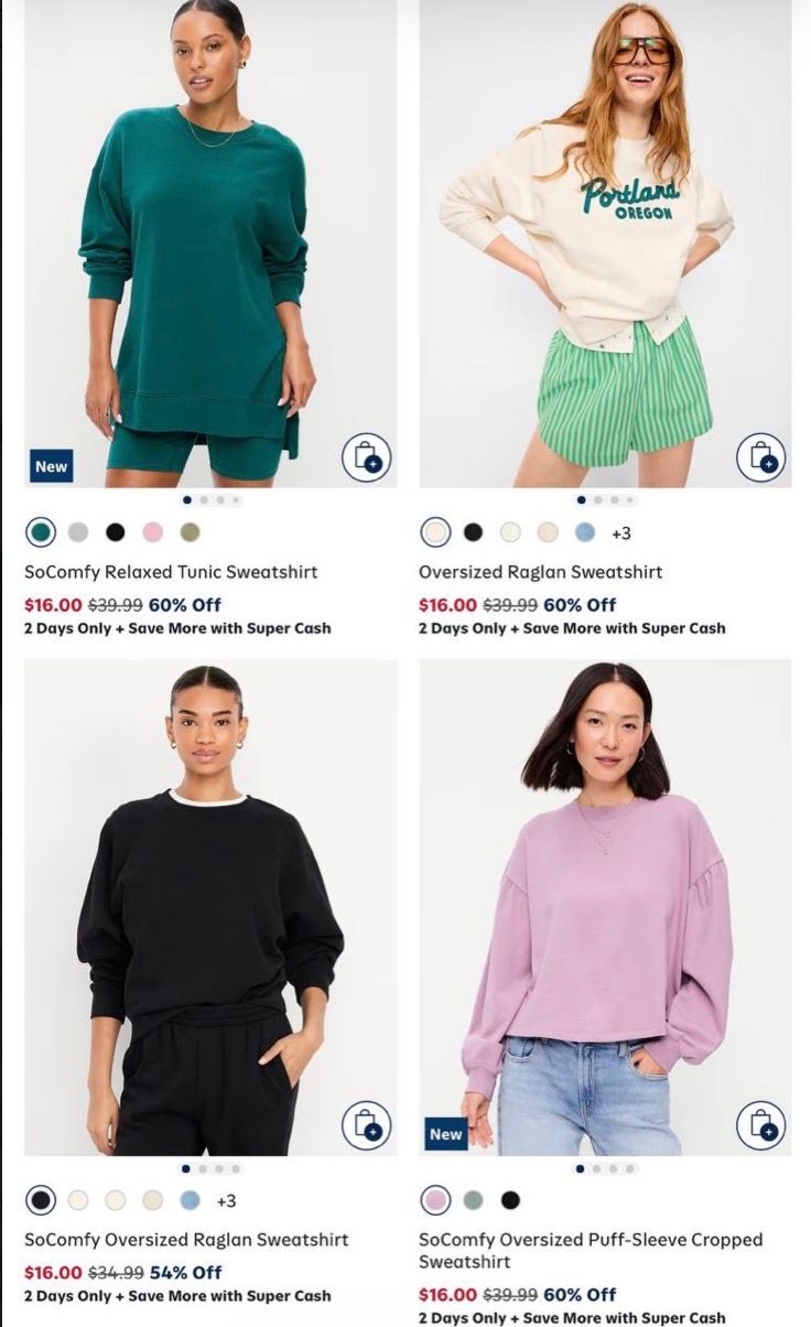 Sweatshirts only $12 & $16 at Old Navy today!
