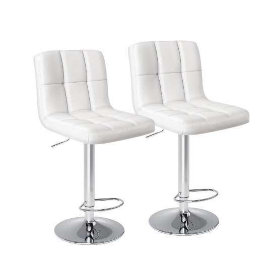 edx Bar Stools Set of 2 with PU Leather, Swivel High Back Bar Stools for Kitchen Island, Bar Stools, White