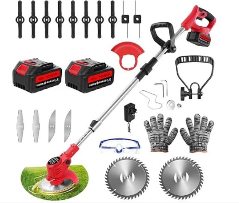 Lushlite Cordless Weed Wacker,Electric Cordless Garden Strimmers with Adjustable Metal Blades,Weed Trimmer,Telescopic Lightweight Lawn Tool