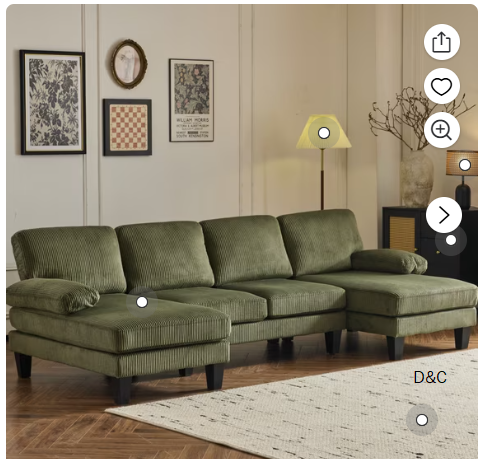 Ktaxon U-Shaped Sectional Sofa, 111″ Corduroy Couch, 4 Seat Lounge Sleeper with Double Chaise for Living Room Green