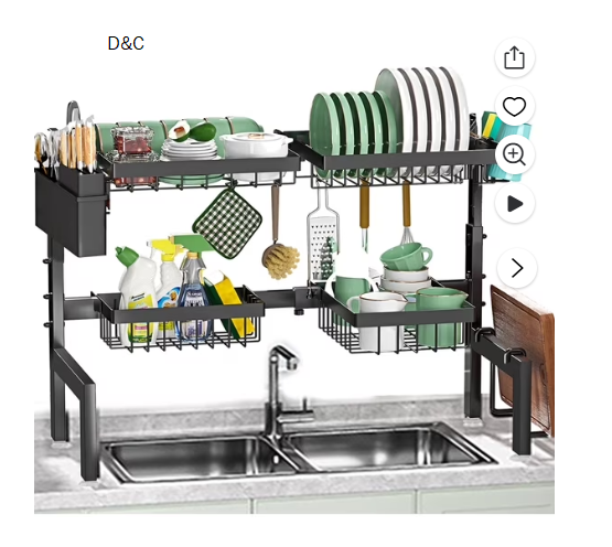 Over The Sink Dish Drying Rack, WLRETMCI Dish Drying Rack 2 Tier Adjustable 25.9″-33.4″ Dish Rack for Kitchen Counter,Stainless Steel Over Sink Dish Rack Drainer with Large Capacity, Space-Saving