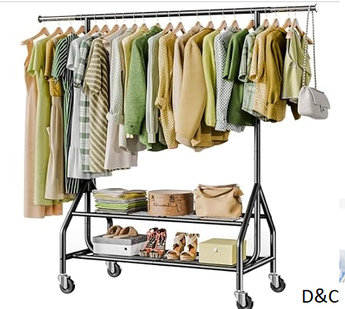 Holiwei Clothes Rack with 2 Shelves