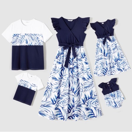 PatPat Family Matching Outfits Mommy and Me Dress Girl Dresses and Colorblock Short Sleeve T-shirts Women Dress
