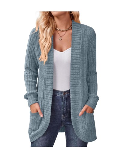 Shine Up Cardigan for Women Rib Knit Long Sleeve Tops Casual Lightweight Open Front Cardigans with Pockets