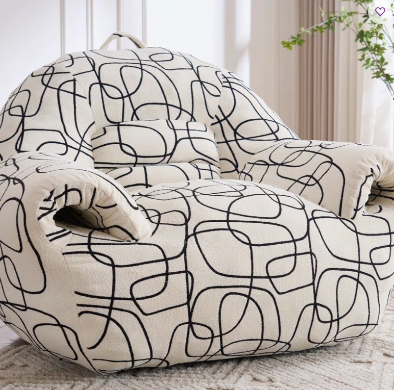 Black & White Abstract Pattern Bean Bag Chair – Ultra-Comfortable & Supportive for Lounging, Reading, & Gaming