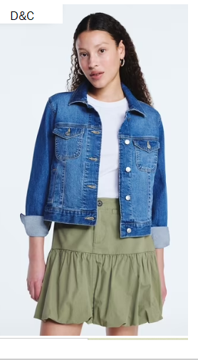 Free Assembly Women’s Cropped Denim Jacket with Long Sleeves, Sizes XS-2XL