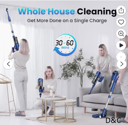 INSE Lightweight Cordless Vacuum with 30Kpa Powerful Suction & 60 Mins Runtime, Stick Vacuum