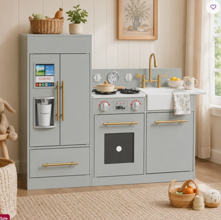Teamson Kids Little Chef Charlotte Wooden Modular Play Kitchen with Refrigerator, Stove & Sink