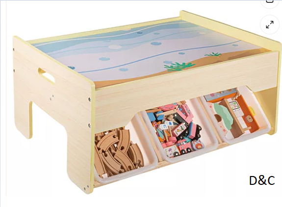 Hey! Play! 63-Piece Wooden Train Set with Table