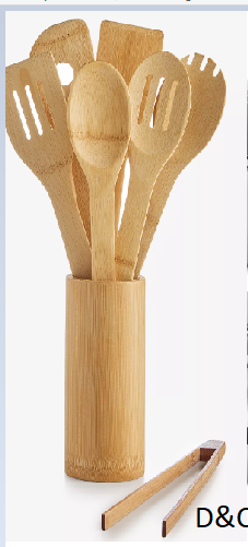 7-Piece Bamboo Utensil Set & Holder