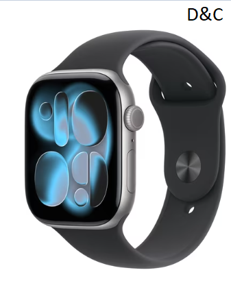 Apple Watch Series 11 [GPS + Cellular 46mm] Smartwatch with Space Gray Aluminum Case with Black Sport Band – S/M