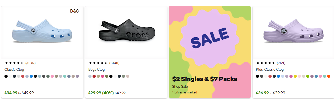 Crocs up to 50% off + extra 25% off Code: AUGextra25