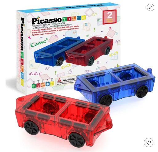 PICASSO-TILES Magnetic Cars for Kids – 2PCS STEM Construction Building Blocks Magnet Tiles Educational Travel Toy Set