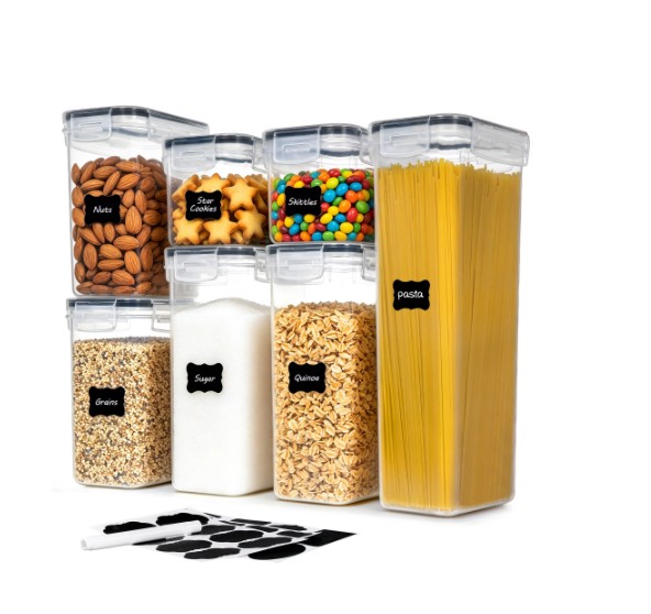 Airtight Food Storage Containers Set, Sindcom BPA-Free 7pcs Plastic Kitchen and Pantry Organization Canisters, Black