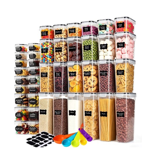 stusgo 42 Pcs Airtight Food Storage Containers Set with Lids, BPA Free Clear Pantry Canister for Kitchen and Pantry Organization,Plastic Canisters for Cereal, Dry Food and Sugar,Includes 50 Labels