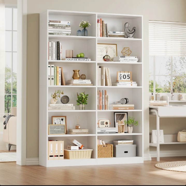 Geng 74.3″H X 47.2″W Wood Double 6-Tier Standard Bookcase