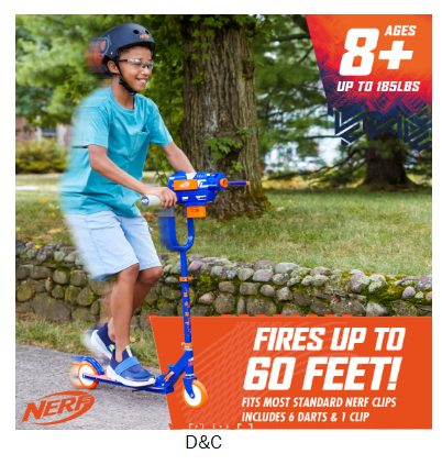 Nerf Blaster Scooter 2.0, Shoots Nerf Darts, 2 Wheels, Outdoor Fun, Boys and Girls Ages 8+