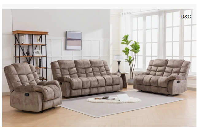 3-Piece Modern and Overstuffed Soft Manual Reclining Living Room Set