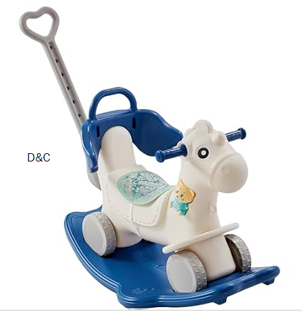 VEVOR 4 in 1 Rocking Horse for Toddlers 1-3 Years, Baby Rocking Horse with Detachable Balance Board, Push Handle and 4 Smooth Wheels, Support up to 80 lbs HDPE Kids Ride on Toy with Sound, Blue
