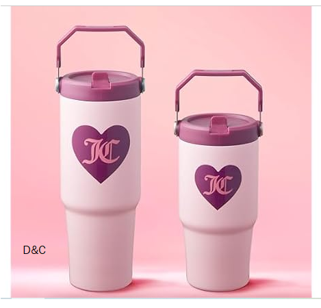 Juicy Couture Flip Flow 2-Pack Mommy & Me Gift Set, 20oz & 30oz Insulated Travel Mugs With Pop-Up Straw and Easy Carry Handle, Pink