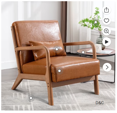 Ebello Accent Chair Mid Century Modern Arm Chair, PU Leather Reading Armchair for Bedroom Living Room Office, Camel